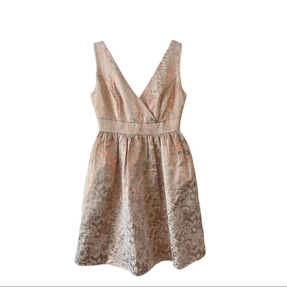 Liza Luxe semi-formal pink A-line mini dress w/floral gold shimmery texture